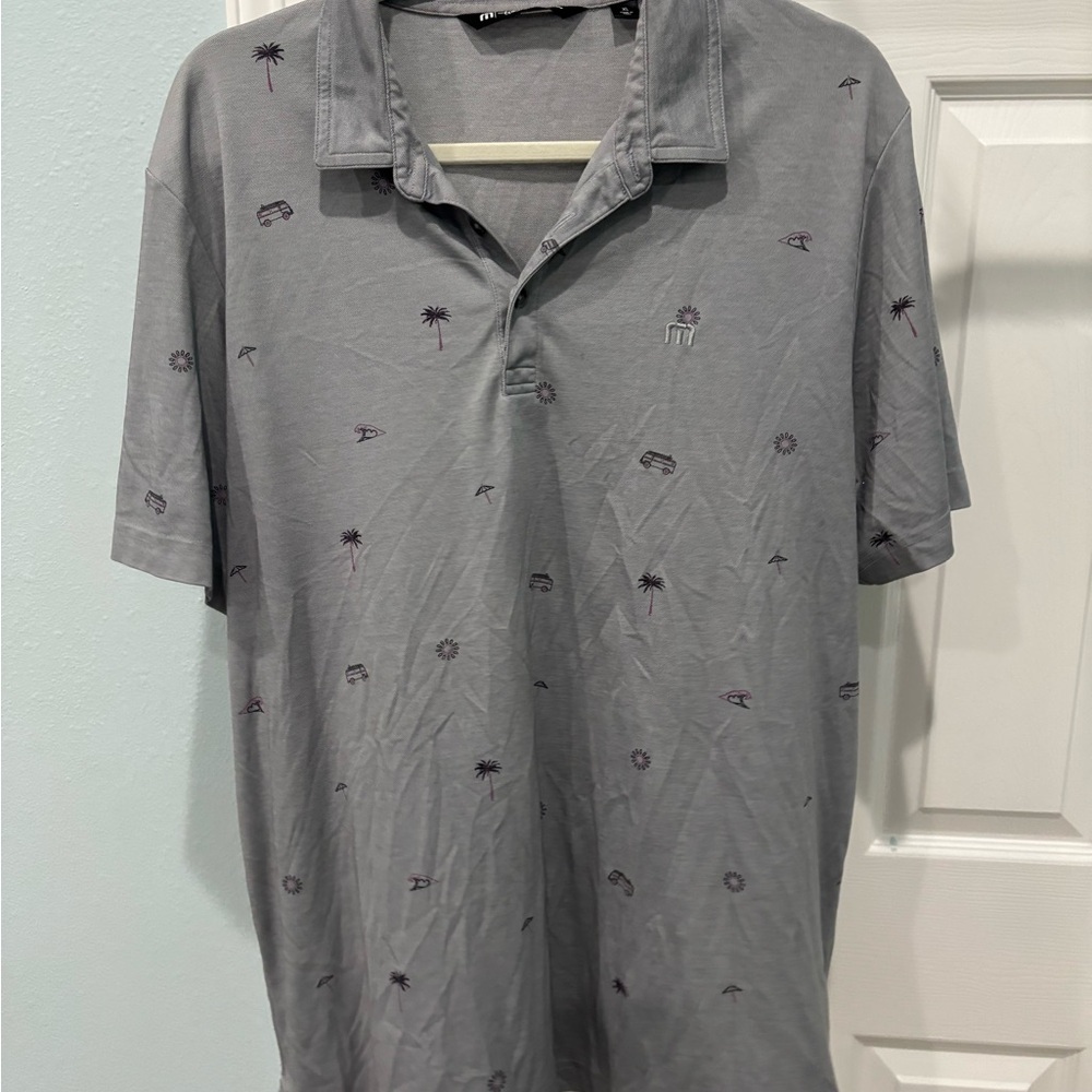 Travis Mathew Gray Polo with Palm Tree Design